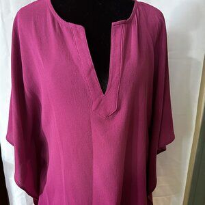 Heyson Magenta V‑Neck Blouse Textured Flow Top – Size Large
